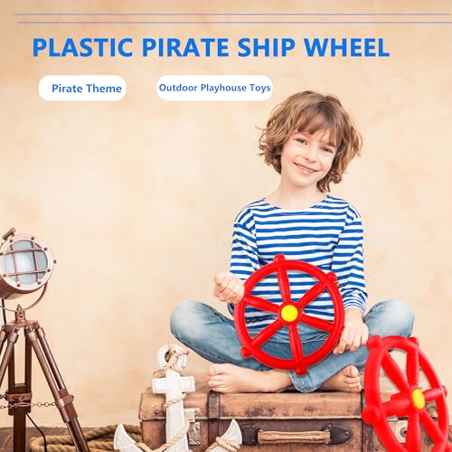Playground Steering Wheel Plastic Pirate Ship Wheel Playground Swingset Steering Wheel Playset Accessories for Kids Outdoor Backyard Playhouse Treehouse (1, Red) - color: Red