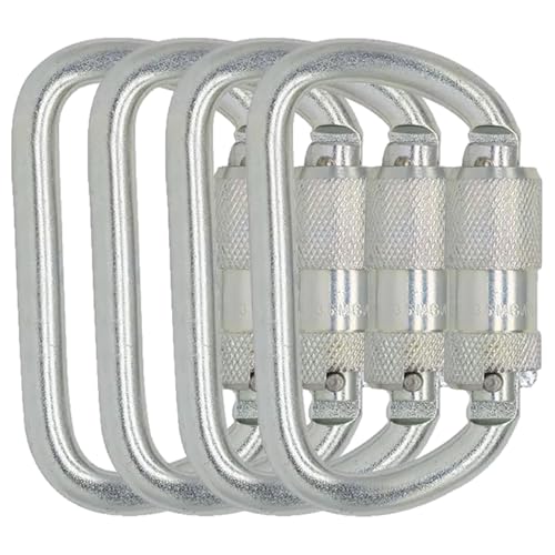 Heavy Duty Carabiner 30KN(6500LBS) Auto Locking Climbing Carabiners Clips for Rock Climbing,Rappelling,Hunting, Rescue Equipment(CE Rated,D Shape) - color: Silver(4Pack)