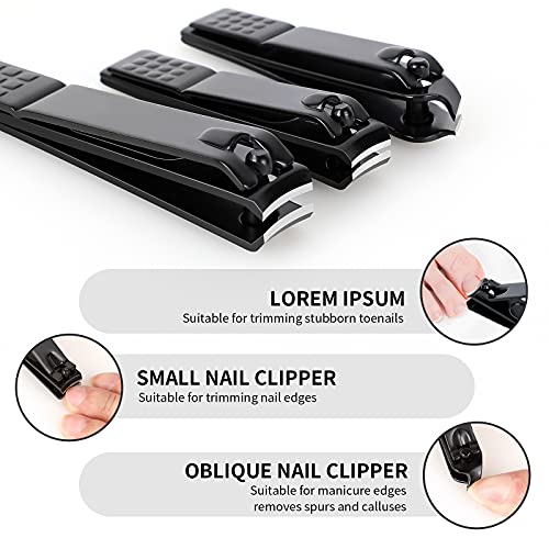 Aogeili Nail Clippers Set, Sharp Stainless Steel Fingernail & Toenail Clippers, Black Nail Cutter, Perfect 4 pcs Black Nail Cutter for Men/Women/Kids, Set Include Nail File. - size: Large/Small/Oblique/File