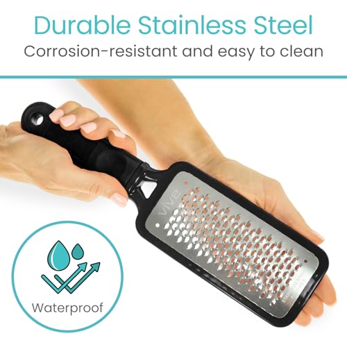 Vive Foot File (3 Pack) - Feet Scraper for Dead Skin - Heel Grater, Callus | Remover Scrubber Tool, Rasp for Cracked Heels - Stainless Steel Pedicure Filer for Men & Women - Use on Wet or Dry Skin