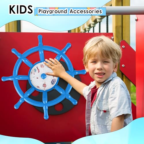 Kids Playground Accessories Outdoor Plastic Steering Wheel Playset Pirate Ship Wheel for Playhouse Garden Backyard Tree House - color: Blue Set 1