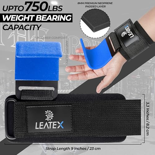 Weight Lifting Hooks (Pair) for Deadlifts, Pull Ups, Rows & Shrugs - Anti-Rip Nylon Strap Hand Grips with Thick Wrist Padding - Heavy Duty Wrist Straps for Weightlifting & Gym Workouts - color: Blue Black