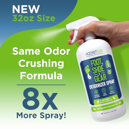 Rocket Pure Natural Foot and Shoe Deodorizer Spray, Deodorant and Odor Eliminator for Smelly Feet, Smell Remover, Formulated with Essential Oils, Made in the USA, Mint, 32 fl oz (Pack of 1)
