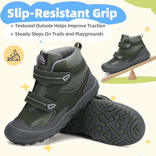 Mishansha Kids Water Resistant Hiking Boots, Boys Girls Anti Collision Anti-Skid Athletic Outdoor Adventure Trekking Shoes | Protective Toe, Adjustable Fit and Flexible Sole for Camping, School, Walking, Trekking, Trail Adventures and Everyday Wear - colo