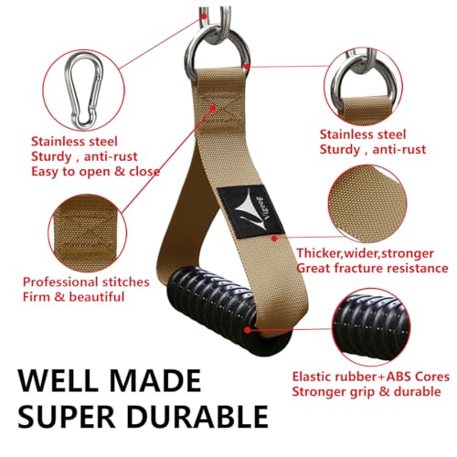 Heavy Duty Gym Exercise Handles Attachment for Cable Machine,Resistance Band,Pulley System Home Fitness Workout Equipment, with Elastic Rubber Grip and 2 Large Carabiners - color: Noble Khaki xw