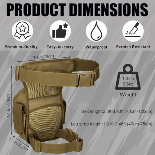 Tactical Drop Leg Bag Military Tool Gear Fanny Thigh Pack Utility Airsoft Motorcycle Cycling Waist Gear Pouch (Patch Included) - color: Brown