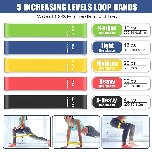 23Pcs Resistance Bands Set Workout Bands, 5 Stackable Exercise Bands with Handles, 5 Resistance Loop Bands, Jump Rope, Figure 8 Resistance Bands, Headband, Cooling Towel | 5 Exercise Bands with Handles, 5 Resistance Loop Bands, Jump Rope, Figure 8 Resista