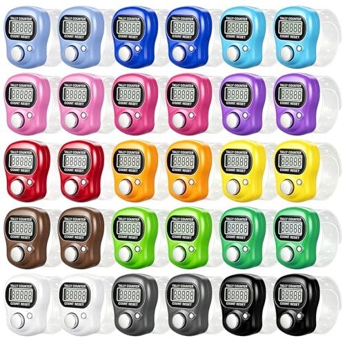 30 Pack Electronic Finger Counter Bulk,5 Digit LCD Electronic Digital Display,Resettable Hand Tally,12 Colors Counting Numbers for Golf,Goods Counting,Lap & Knitting,School Stadium Events