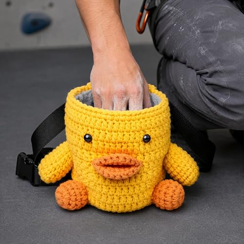 Cute Rock Climbing Chalk Bag, Soft Knitted Climbing Chalk Pouch with Drawstring & Adjustable Belt, Fit Bouldering, Gymnastics & Outdoor Activities for Climbers - color: Yellow