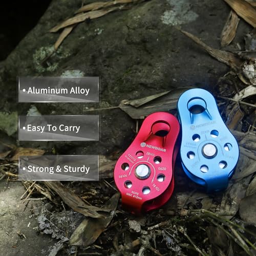 NewDoar Fixed Plate Micro Pulley,28KN CE Certified General Purpose Small Aluminum Rope Pulleys for Climbing/Aloft Work/Rappelling/Rescue Etc - color: Pack of 2(28KN Pulley Red)