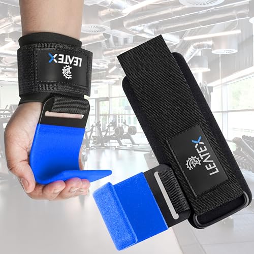 Weight Lifting Hooks (Pair) for Deadlifts, Pull Ups, Rows & Shrugs - Anti-Rip Nylon Strap Hand Grips with Thick Wrist Padding - Heavy Duty Wrist Straps for Weightlifting & Gym Workouts - color: Blue Black