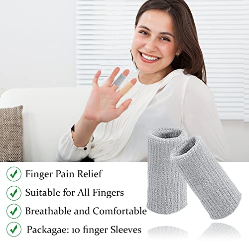 Finger Compression Sleeves, 10 Pcs | Finger Protectors Cots for Arthritis Swelling Basketball Sport, Breathable Elastic - color: Gray