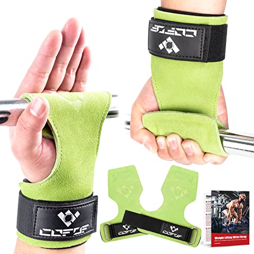 COFOF Weight Lifting Wrist Strap, Double Layer Leather Wrist Strap for Deadlift and Powerlifting, Adjustable Neoprene Padded Gym Workout Lifting Hooks (Pair) - color: Green