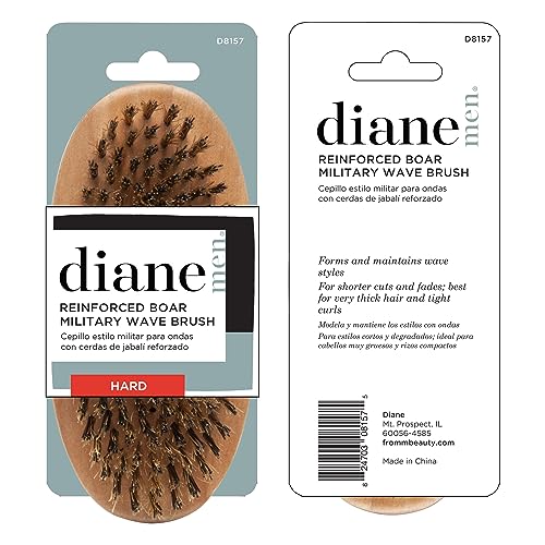 Diane Reinforced Boar Bristle Military Wave Brush for Men and Barbers – Hard Bristles for Thick to Coarse Hair – Use for Detangling, Smoothing, Wave Styles, Restore Shine and Texture