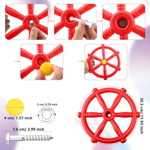 Playground Steering Wheel Plastic Pirate Ship Wheel Playground Swingset Steering Wheel Playset Accessories for Kids Outdoor Backyard Playhouse Treehouse (1, Red) - color: Red