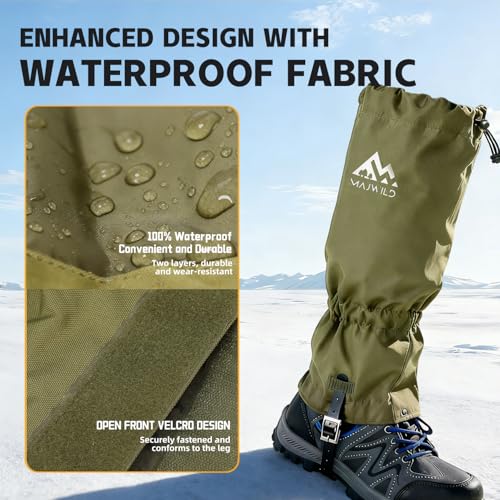 Adjustable Leg Gaiters, Waterproof Snow Boot Gaiters for Men Women with Hiking, Walking, Hunting, Snowshoeing, Climbing