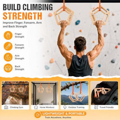 2-Pack Portable Wooden Climbing Hangboards for Finger and Grip Training | Two birch boards with ropes feature 10/15/20/25 mm pockets and finger slots for warm-ups, grip strength and pull training.