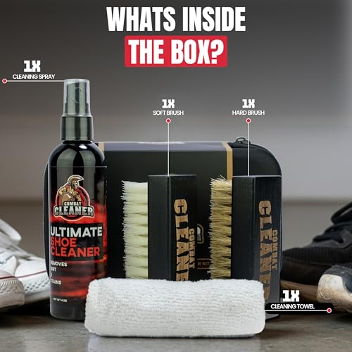 Combat Cleaner Shoe Cleaning Kit – Complete Sneaker Care Solution for Leather, Suede, Canvas, Mesh, Nubuck & More - color: Shoe Cleaner + Hard and Soft Brush