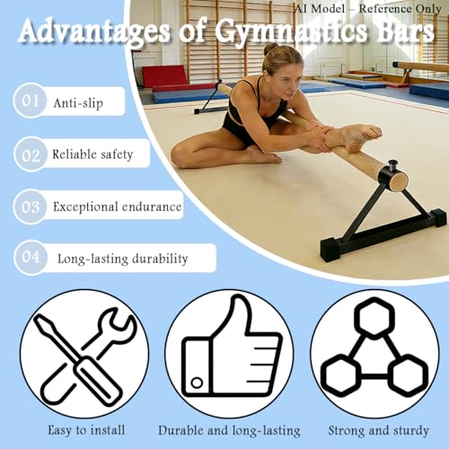 54" Gymnastics Pirouette Floor Bar, Wood Handstand Trainer Bars for Gymnastics Practice, Balance & Flexibility Training, Hardwood Ash with Steel Base for Home