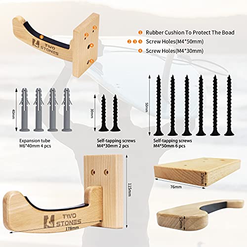 TWO STONES Surfboard Racks for The Wall, Surfboard Rack Hanger Works as a Shortboard, Skimboard & Longboard Hanger or Stand Indoor or Outdoor
