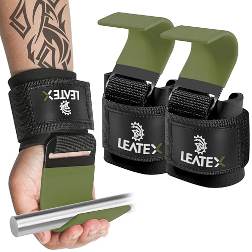 Weight Lifting Hooks (Pair) for Deadlifts, Pull Ups, Rows & Shrugs - Anti-Rip Nylon Strap Hand Grips with Thick Wrist Padding - Heavy Duty Wrist Straps for Weightlifting & Gym Workouts - color: Green Black