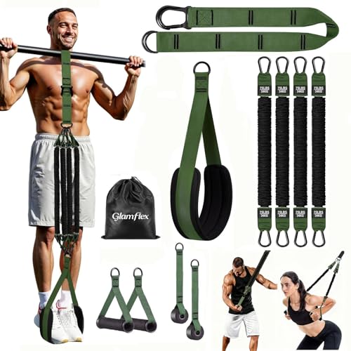 Adjustable Heavy Duty Pull Up Assistance Bands with Fabric Feet and Knee Rest - Pull Up Resistance Bands for Men, Women, and Seniors - Perfect for Dip and Resistance Strength Training Glamflex - color: Army Green