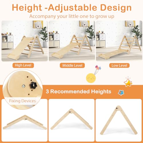 HONEY JOY 7 in 1 Climbing Toys for Toddlers, Wood Triangle Climber w/Ramp for Sliding or Climbing, Rocker, Foldable Montessori Triangle Climbing Arch Set for Daycare, Gym & Playground, Natural - style: 7 In 1 Natural