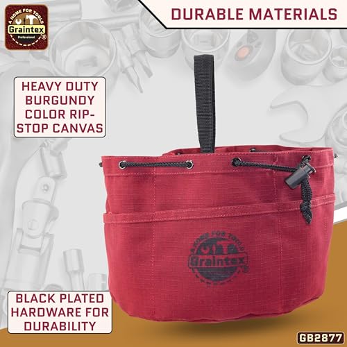Graintex 18 Pockets Grab Bag Rip-stop Canvas Drawstring Closure, Small Part Organizer Pouch, Small Tools, Screws, Parts, Parachute Tool Bag for Efficient Storage - Burgundy - color: Burgundy