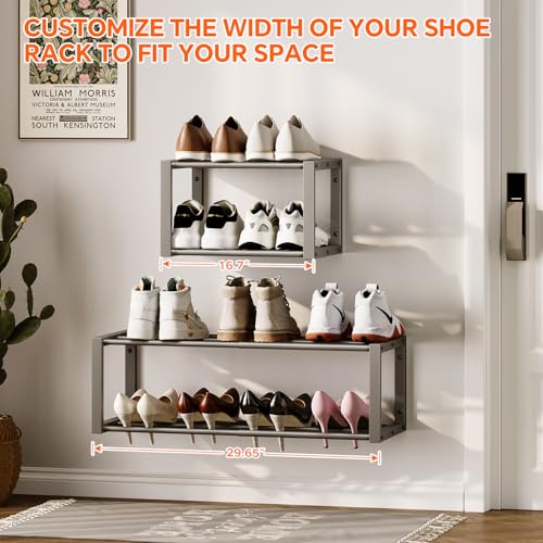 Homeiju Hanging Shoe Organizer,2 Pack Wall Mounted Shoe Rack Holds 12 Pairs,Space Saving Metal Wall Shoe Rack,Hanging Shoe Rack Shoe Holder for Small Space,Entryway,Closet,RV,Camper (Grey) - color: Grey