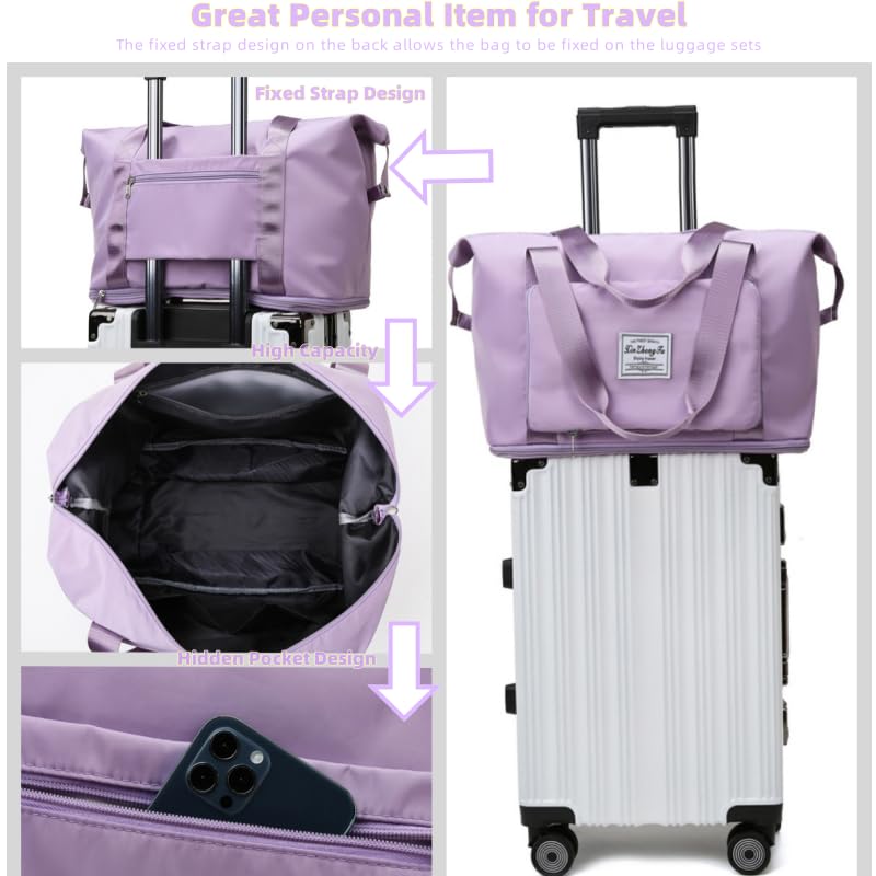 Large Capacity Foldable Travel Bag, Expandable lightweight Carry on Bag, Dry with Wet Separation Spor Duffel Bags (off white) - color: off white