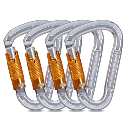 Auto Locking Rock Climbing Carabiner Clips, Heavy Duty Asymmetrical Carabiner Connector Used for Rappelling Rescue Outdoor Climbing, Mountaineer, Hammock, Camping - color: 25KN（4pack）
