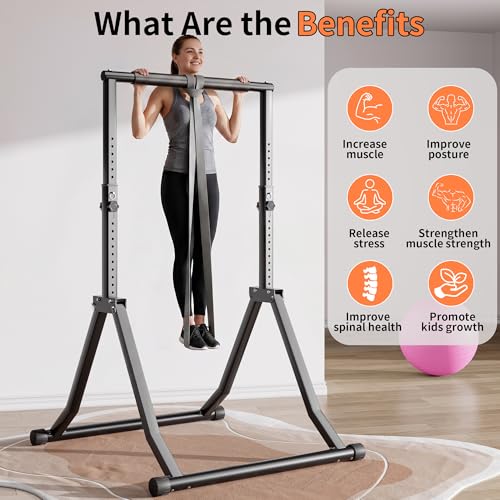 Foldable Pull Up Bar Station 66.1''-84.6'' Power Tower - color: 66"-85" with Assistance Bands