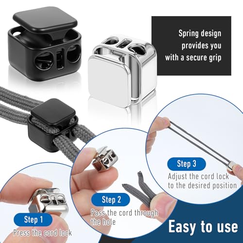 16PCS Metal Heavy Duty Cord Locks, 4mm Rustproof Double Hole Draw String Clip Stopper Fastener Spring Stop Toggle Stoppers Drawstring Clip for Shoelaces Drawstring Hoodie Paracord