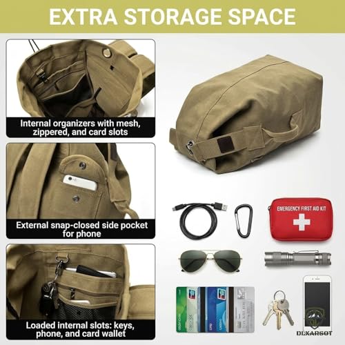 Military Tactical Backpack Large Capacity Travel Climbing Bag Duffel Bag Top Load Double Strap Canvas Backpack - color: Brown