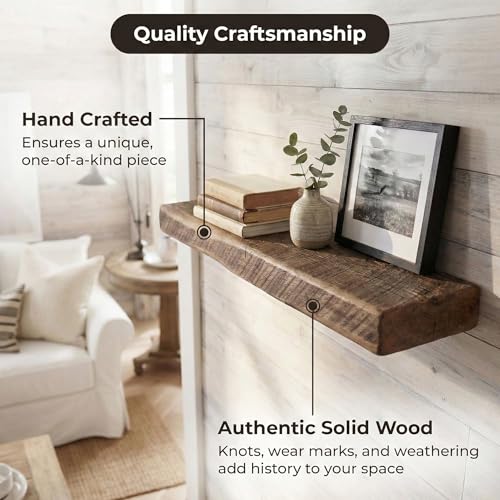 Reclaimed Wood Floating Shelves Real Solid Wood Floating Shelves Handmade Thick Shelf - size: 48x6