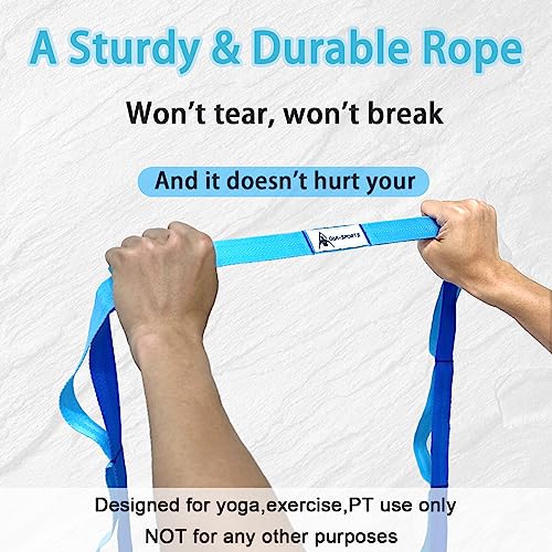 Stretching Strap Yoga Strap with Loops, Stretch Straps for Physical Therapy, Non-Elastic Exercise Strap for Pilates, Dance and Gymnastics with Workout Guide - color: Black+Blue/Light Blue