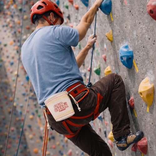 Chalk Bag for Rock Climbing, Bouldering, and Weightlifting - Asian-Inspired Design - Premium Chalk Bucket with Quick-Clip Belt, Zipper Pocket, Brush Holder - color: Cup of Chalk