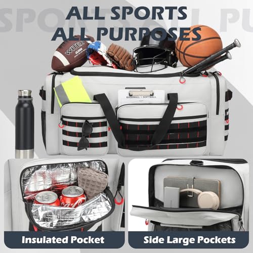 135L Extra Large Duffle Bag, Heavy Duty Sports Gym Travel Duffel Bag | for Basketball, Baseball, Hockey, Football, Helmets, and Pads - color: Grey