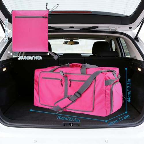 60L Duffle Bag with Shoes Compartment - Foldable&Large Capacity Travel Duffel Bags, Lightweight & Water-Resistant Gym Bag - Rose - color: 60L-Rose