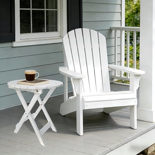 Outdoor Wooden Side Table, Folding Patio End Table, Small Round Furniture Table for Adirondack Chair, Balcony, Porch, Acacia Wood, No Assembly, White - color: R-white-1