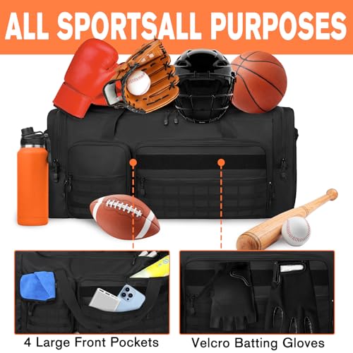 Goloni 130L Heavy Duty Large Duffle Equipment Bag,Catchers Gear Bag with Shoe Compartment,Baseball Duffle Bag - color: Black