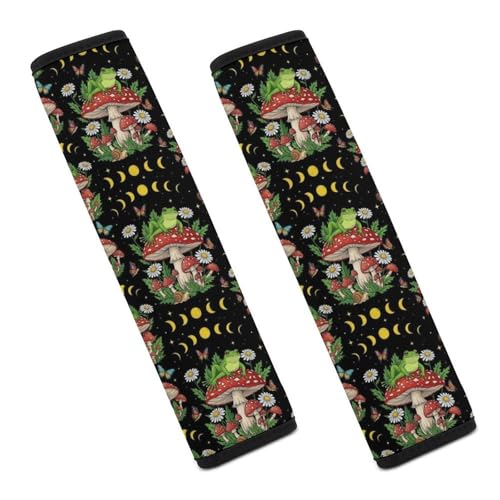 2 Pack Frog Trippy Mushroom Moon Phase Car Seat Straps Shoulder Pads Soft Padded Shoulder Harness Cover for Adult Use, Stroller Pushchair High Chair, Pressure Relief - color: Pattern 82