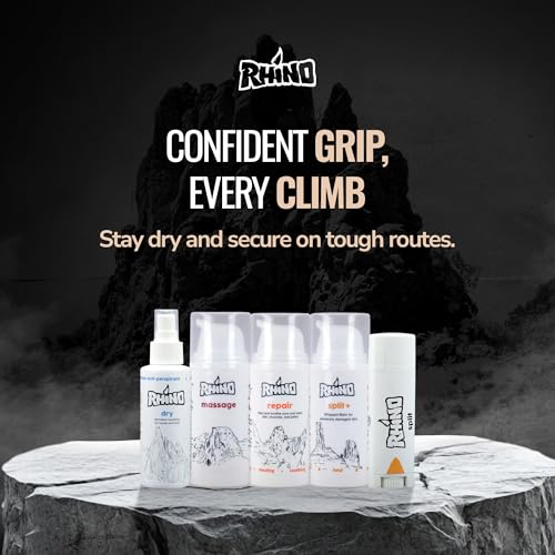 Rhino Skin Starter Kit Bundle - Climbing Skincare 5-Piece Set with Hand Cream, Lotion, Conditioner, Antiperspirant, and Balm | For Dry and Cracked Hands | Travel Size Hand Creams with Handmade Pouch