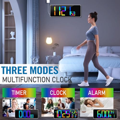 Large 13.7" LED Digital Timer（5''Nunmber）, 11 Color Changing, Count Up/Down Timer with Remote Control, Adjustable Brightness Wall Clock for Home, Office, Gym, Elderly, Auto DST - color: 13.7''rgb+remote