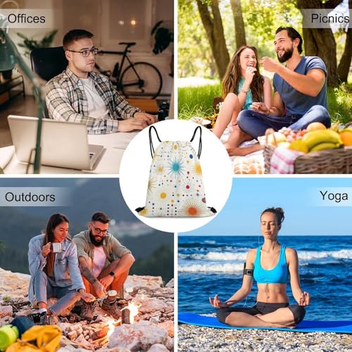 Lightweight Drawstring Sackpack Sports Backpack Waterproof for Gym Travel Hiking Men Women Durable Polyester, Star Retro Mid Century Modern Lines White Art Bags - color: Picture (36)