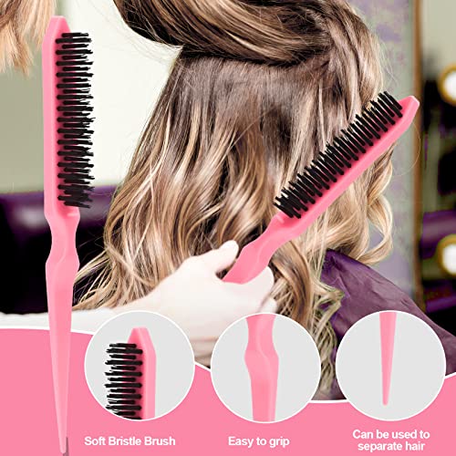 SWEET VIEW 3Pcs Slick Back Hair Brush | Rat Tail Comb, Edge | Bristle Brush, Sleek Ponytail/Bun Smoothing Baby Hair & Flyaways - color: Pink