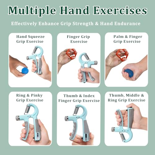 Grip Strength Trainer Kit Adjustable 10-132Lbs Hand Exerciser Counter | Forearm Strengthener, Finger Stretcher, Stress Ball and Bag for Grip Recovery, Wrist Training, Rehab, Climbers and Musicians - color: Green