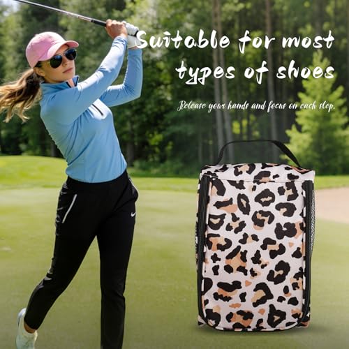 Golf Shoe Bag, Outdoor Zipper Sports Shoe Strap Bag with Air Mesh Ventilation, Durable Waterproof Golf Shoe Carry Bags with Sturdy Handle for Gym, Soccer, Running & Suitcase Packing (Leopard Print) - color: Brown Leopard