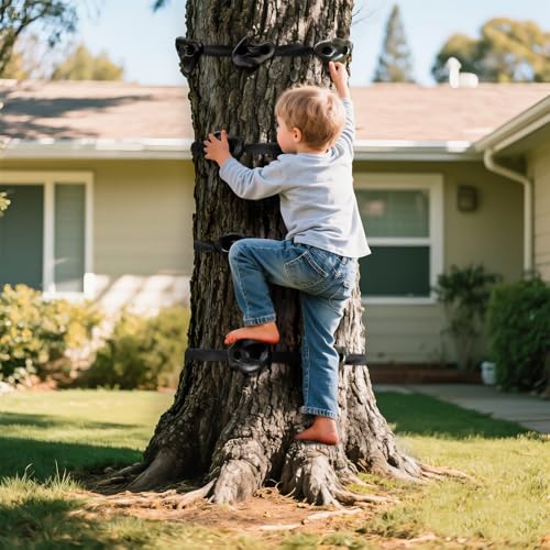 TOPNEW 18PCS Ninja Tree Climbing Holds and 6 Sturdy Ratchet Straps for Kids Tree Climbing, Large Climbing Rocks for Outdoor Ninja Warrior Obstacle Course Training - style: 18 Black Climbing Holds