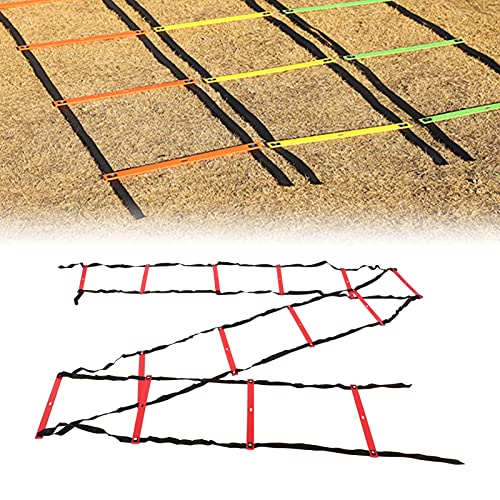 banapoy 7M Agility Ladder, 14 Rung Fixed Distance Speed Training Equipment with Angle Marks for Soccer Football Fitness Coaches and Athletes - color: Red